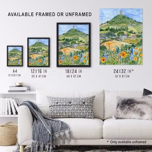 Artery8 Glastonbury Tor Spring Floral Somerset Landscape Wall Art Poster Print, Multicolour, W: 45.72 cm, H: 60.96 cm – 3