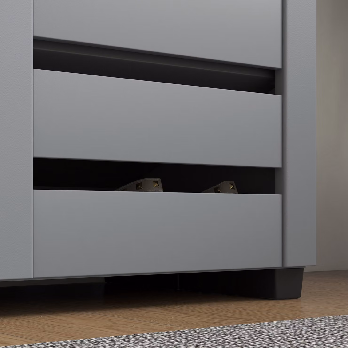 HOMCOM Slim 5-Tier Narrow Shoe Cabinet with Slatted Hinged Doors and Adjustable Shelves, Grey – 6