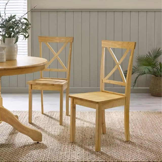 FurnitureboxUK Millford Set of 2 Rustic Rubberwood Cross Back Dining Chairs in Brown