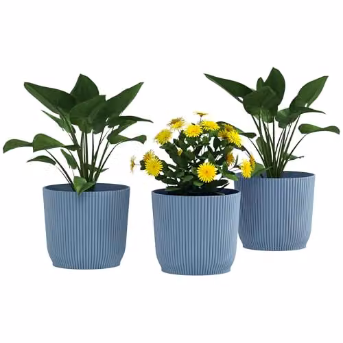 Outsunny Set of 3 Blue Plastic Round Plant Pots and Planters for Indoor and Outdoor Garden Use, Diameter: 22 cm