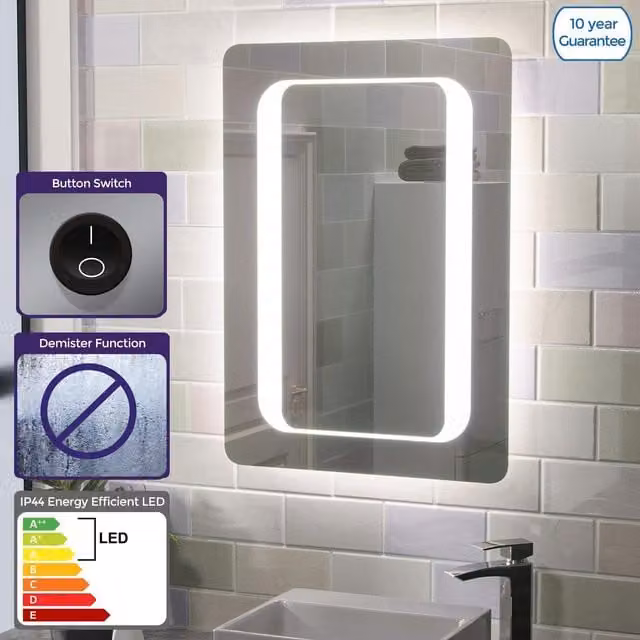 Nes Home Ella LED Illuminated Rectangular Bathroom Mirror in Silver, W: 50 cm, H: 70 cm – 1
