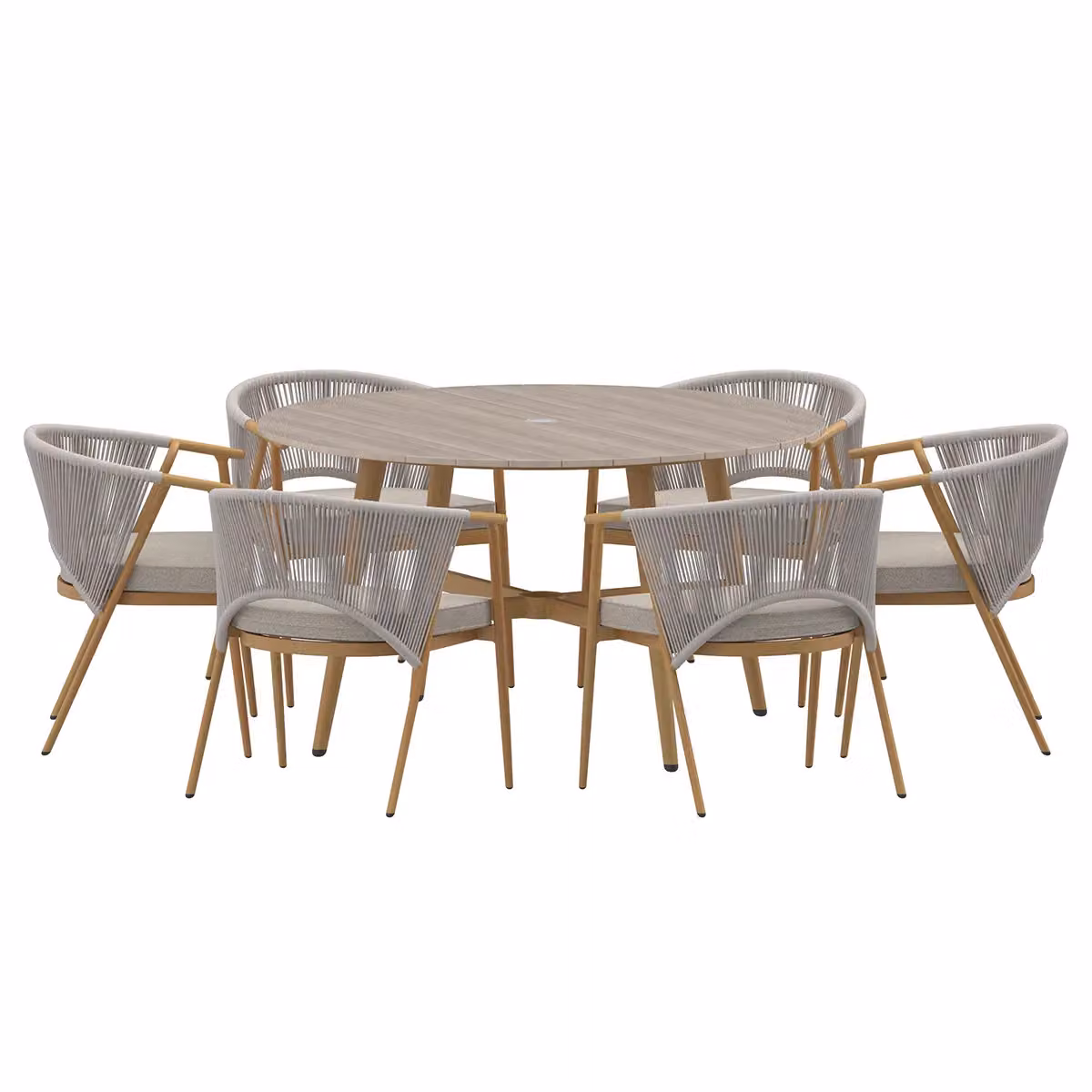 Charles Bentley Almada 6 Seater Outdoor Dining Set in Grey with Wood Effect Frame and Rope Weave W/D/H: 135 x 75 x 76 cm – 2