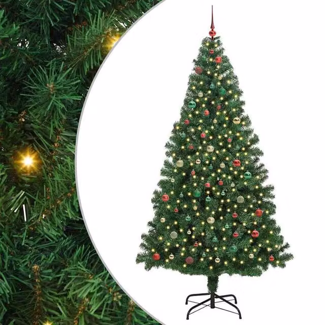 Berkfield Home Artificial Christmas Tree with 300 LEDs and Stand, Green, Height: 240 cm