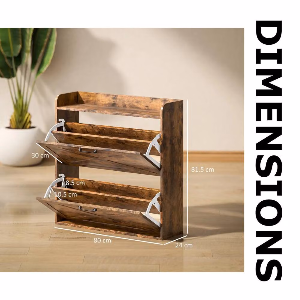 FURNOS Rustic Brown Hallway Shoe Storage Cabinet with 2 Drawers and Open Shelf, W/D/H: 80 x 24 x 81.5 cm – 7