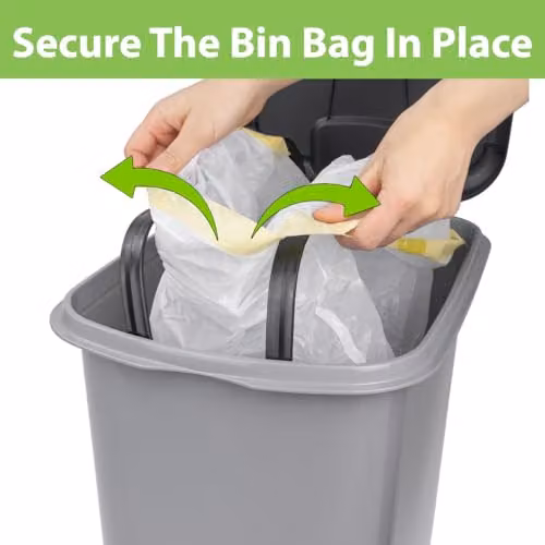 JVL Slim Plastic Lidded Foot Pedal Waste Bin, 60L, Grey, H: 63.0 cm, W: 37.0 cm, D: 25.0 cm – 3