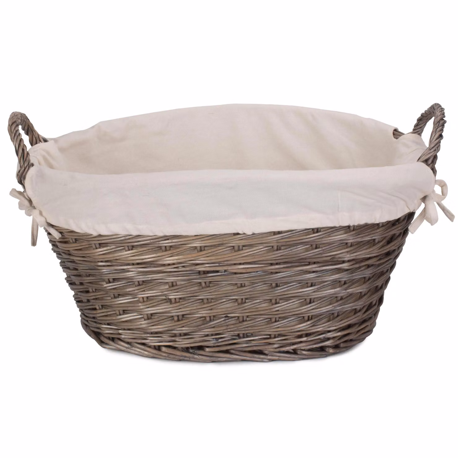 Red Hamper Small Wicker Wash Basket with Cotton Lining in Grey – 2