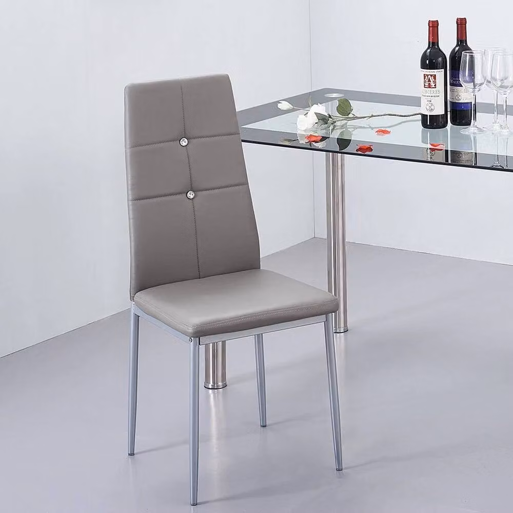 FLAVORA Set of 4 Grey Faux Leather Dining Chairs with Metal Legs – 2