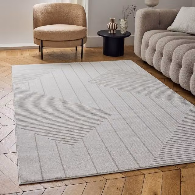 THE RUGS Carmel Modern Geometric Stain Resistant Area Rug and Runner in Beige, W: 80 cm, L: 300 cm