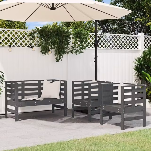 Berkfield Home 3 Piece Rustic Grey Solid Pine Wood Garden Lounge Set