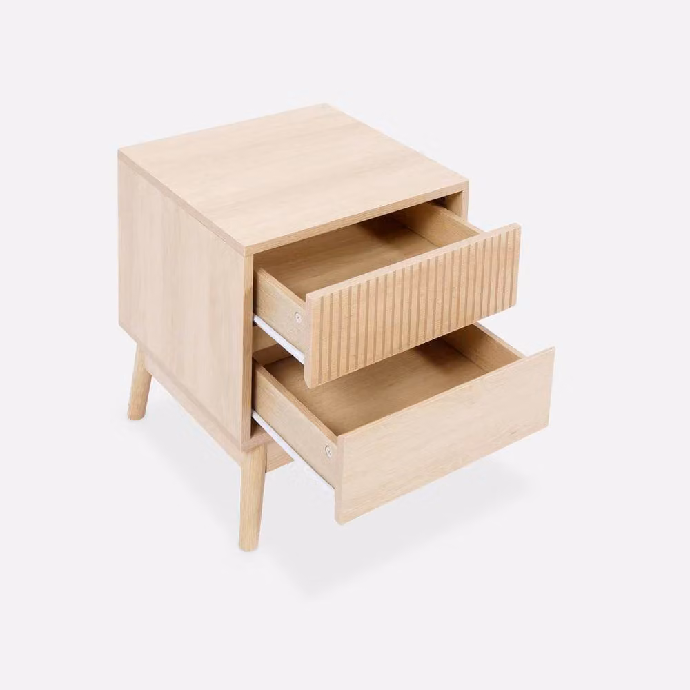 sweeek Grooved Bedside Table in Light Brown Wood Effect – 2