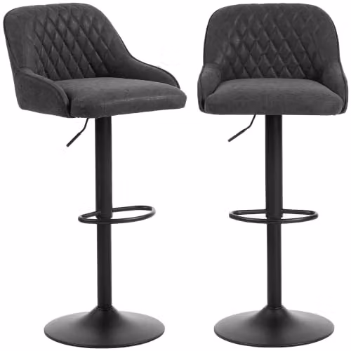 HOMCOM Set of 2 Retro Black Bar Stools with Matt Finish – 1