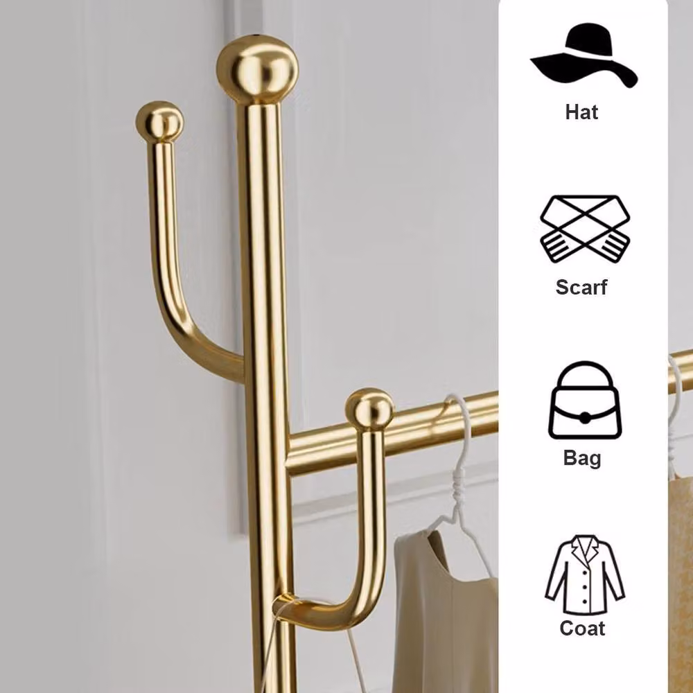 KORVIXA Gold Glossy Metal Clothes Rail with Dual Hook and Rail Matrix – 4