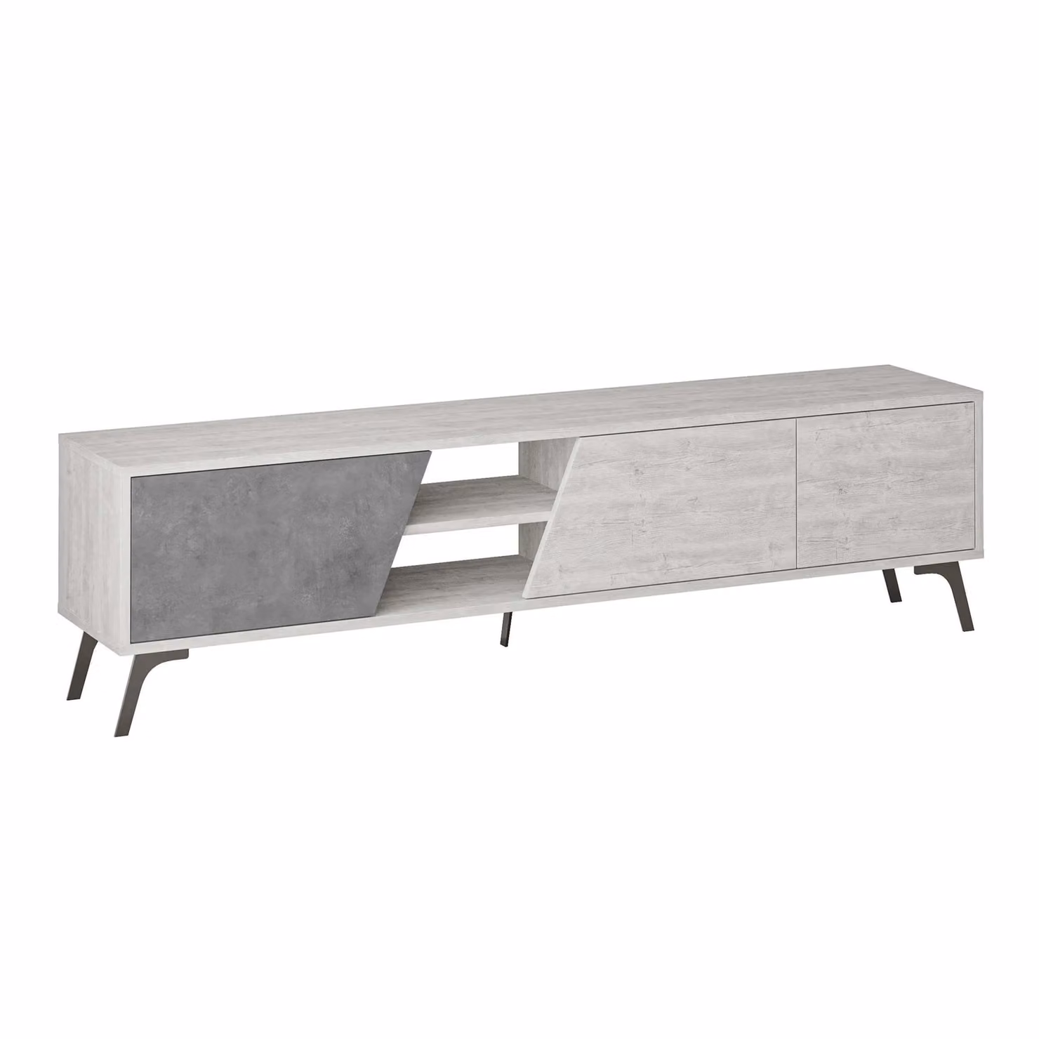 Decortie Fiona Modern TV Unit in White and Grey with Media Compartments and Cable Management, Width: 180 cm – 2