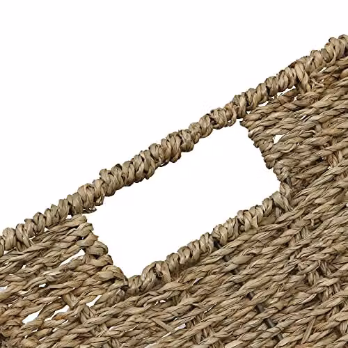 JVL Set of 3 Rectangular Lidded Seagrass Storage Baskets with Open Weave in Beige and Brown – 4