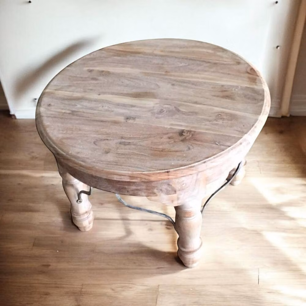 Minster Round Coffee Table in Brown Wood, W: 60 cm, D: 60 cm, H: 40 cm – 2
