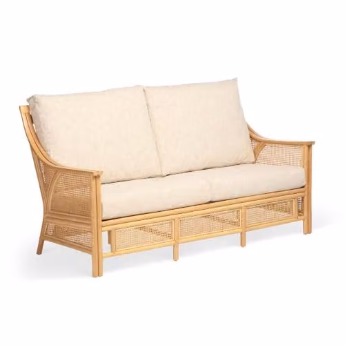 Desser Chester 3-Seater Polyrattan Chesterfield Sofa in Beige with Fabric Cushions