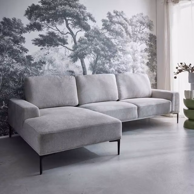 Sweekeek 3-Seater L-Shape Corner Sofa with Sleeping Function, Left-Facing, Grey Fabric and Metal Frame, W/D/H: 260 x 162.35 x 84 cm – 1
