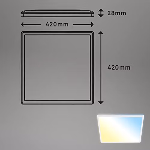 Briloner White LED Panel Ceiling Light, Dimmable with Remote Control, 22W, 3000 Lumen, W/D/H: 42 x 42 x 2.9 cm – 5