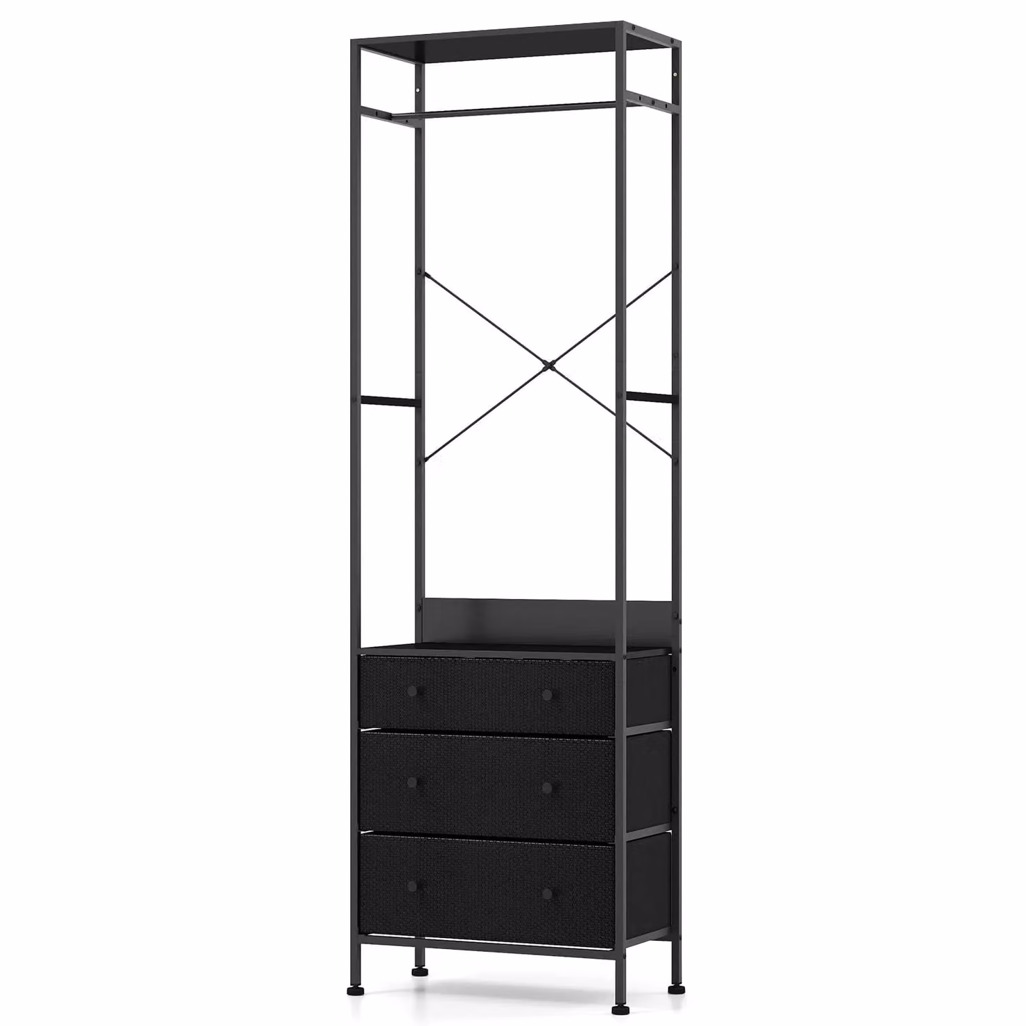 Gymax Freestanding Clothes Rack Closet Organiser with Drawers in Matt Black – 8