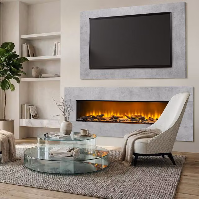 Acantha Pinnacle Fully Inset Media Wall Fire with TV Back Board in Concrete Effect, Grey