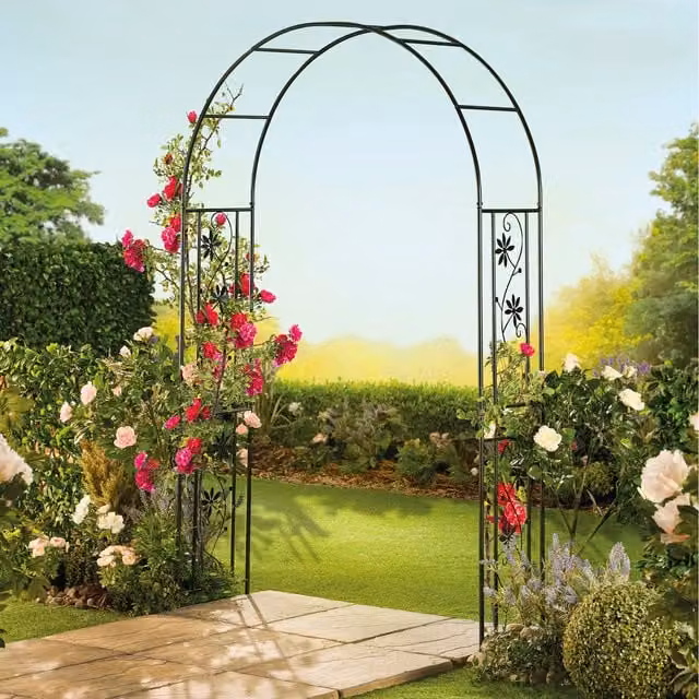 Garden Gear Black Metal Floral Decorative Outdoor Garden Arch Climbing Frame