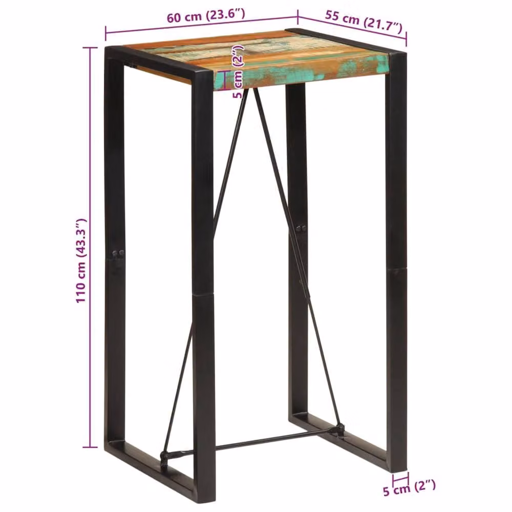 Berkfield Home Industrial Bar Table in Multicolour Reclaimed Solid Wood and Metal, W/D/H: 60 x 55 x 110 cm – 4