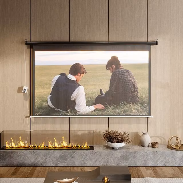Livingandhome Electric Motorised 16:9 Projector Screen in Black and White, 159 cm