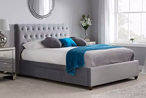 Birlea Marlow Grey Velvet Upholstered Storage Bed Frame with Drawers, W/D/H: 200 x 180 x 228.46 cm – 1