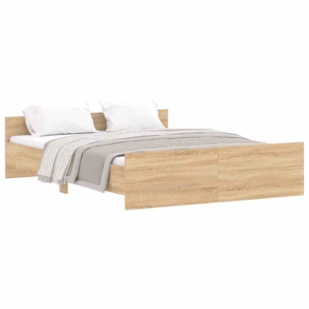 Berkfield Home Bed Frame with Headboard and Footboard in Sonoma Oak Brown, W: 140 cm, L: 200 cm – 2
