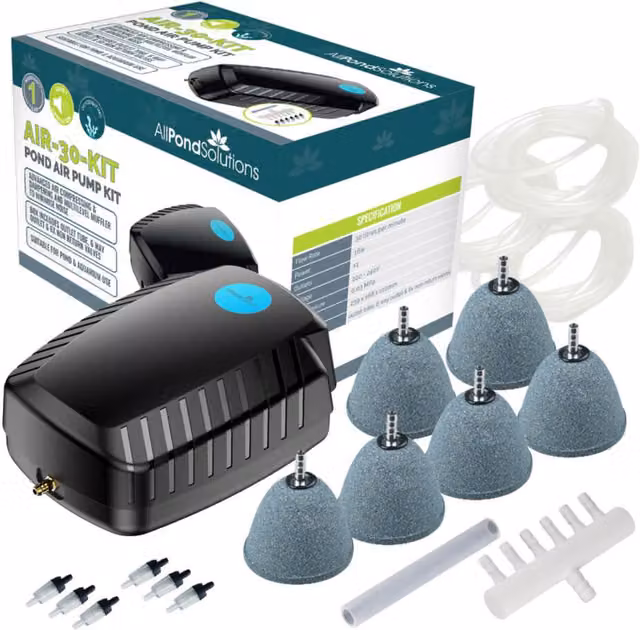 AllPondSolutions Outdoor Pond Air Pump Aerator Kit, Black