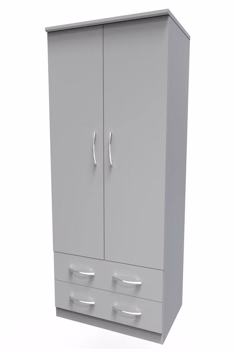 Ready Assembled 2 U Hampshire 2 Drawer Double Wardrobe in White and Dark Grey
