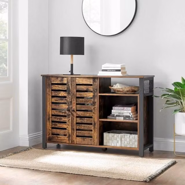 KORVIXA Industrial Storage Cabinet Sideboard with Adjustable Shelves in Brown and Black, W: 100 cm, H: 75 cm – 1