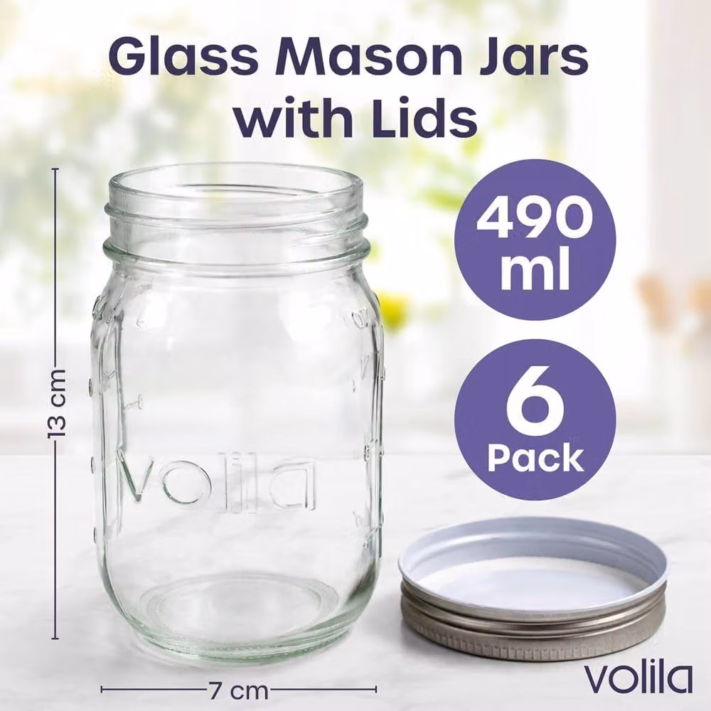 Volila 12 Pack Leakproof Glass Mason Jars with Silver Lids, 490ml, Clear – 2