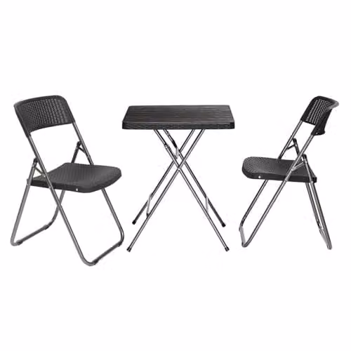 Garden Gear Rattan Effect 2 Seater Folding Bistro Set in Black with Powder Coated Steel Frame