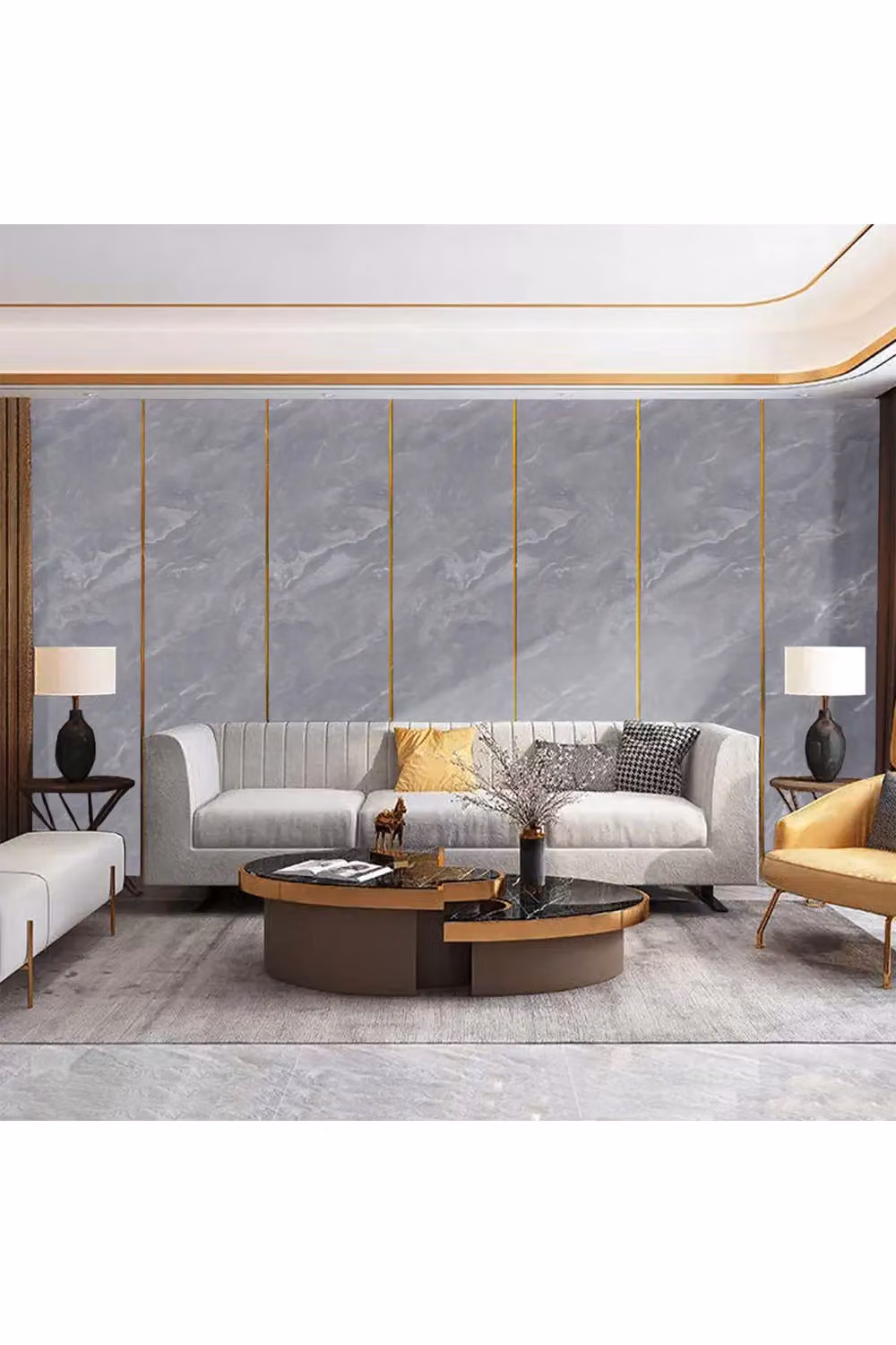 Living and Home 10 Pcs Dark Grey Marble Texture Waterproof Flame Retardant Self-Adhesive PVC Tile Stickers – 2