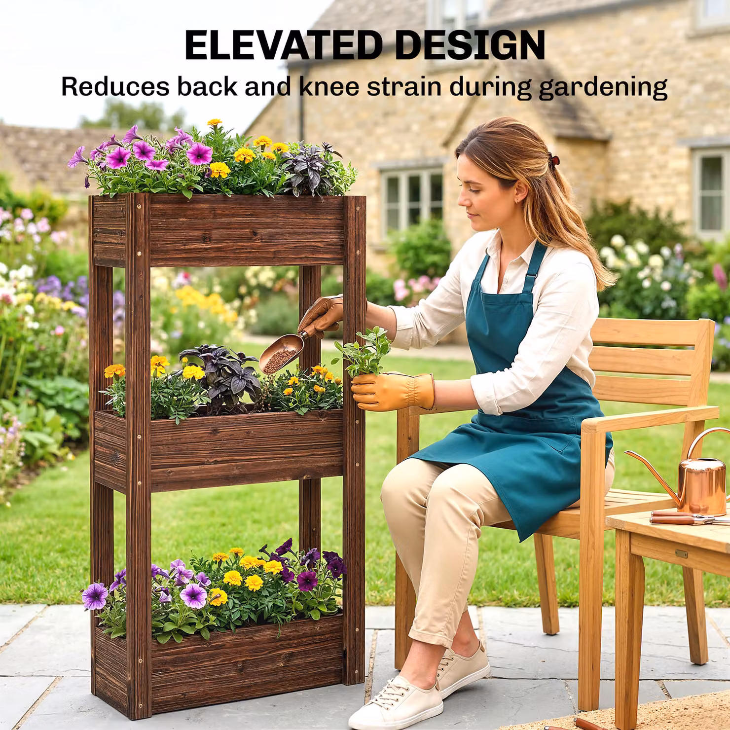 Outsunny 3-Tier Wooden Raised Planter in Brown, W/D/H: 120 x 60 x 25 cm – 5