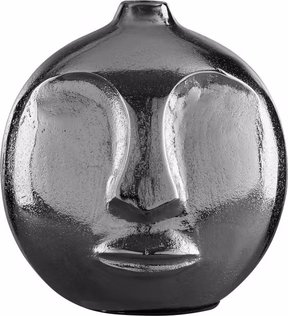 Interiors by Premier Fabia Modern Ribbed Tabletop Vase in Black and Silver Metal