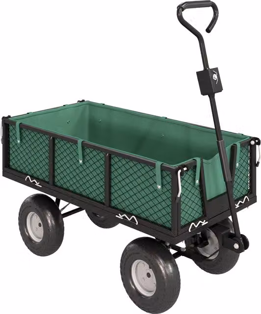 Outsunny Green Garden Cart Trolley with 114L Capacity and Heavy Duty Steel Frame – 1
