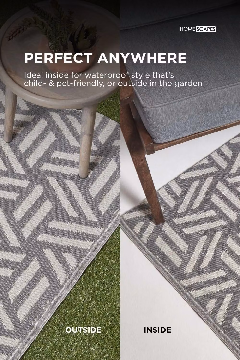 Homescapes Luna Geometric Outdoor Rug, White and Grey, W/D/H: 180 x 270 x 1 cm – 3