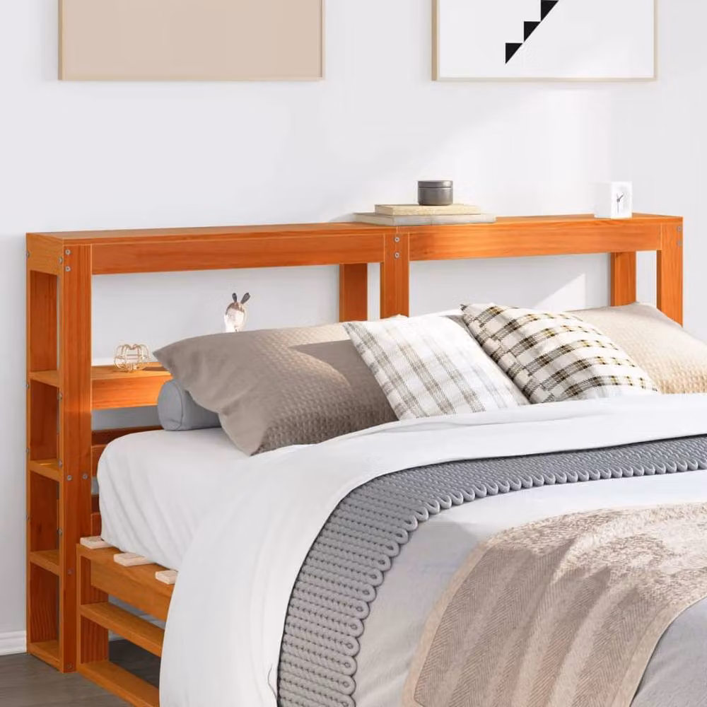 Berkfield Home Rustic Solid Wood Pine Headboard with Integrated Shelves, Wax Brown, Width: 150 cm – 2