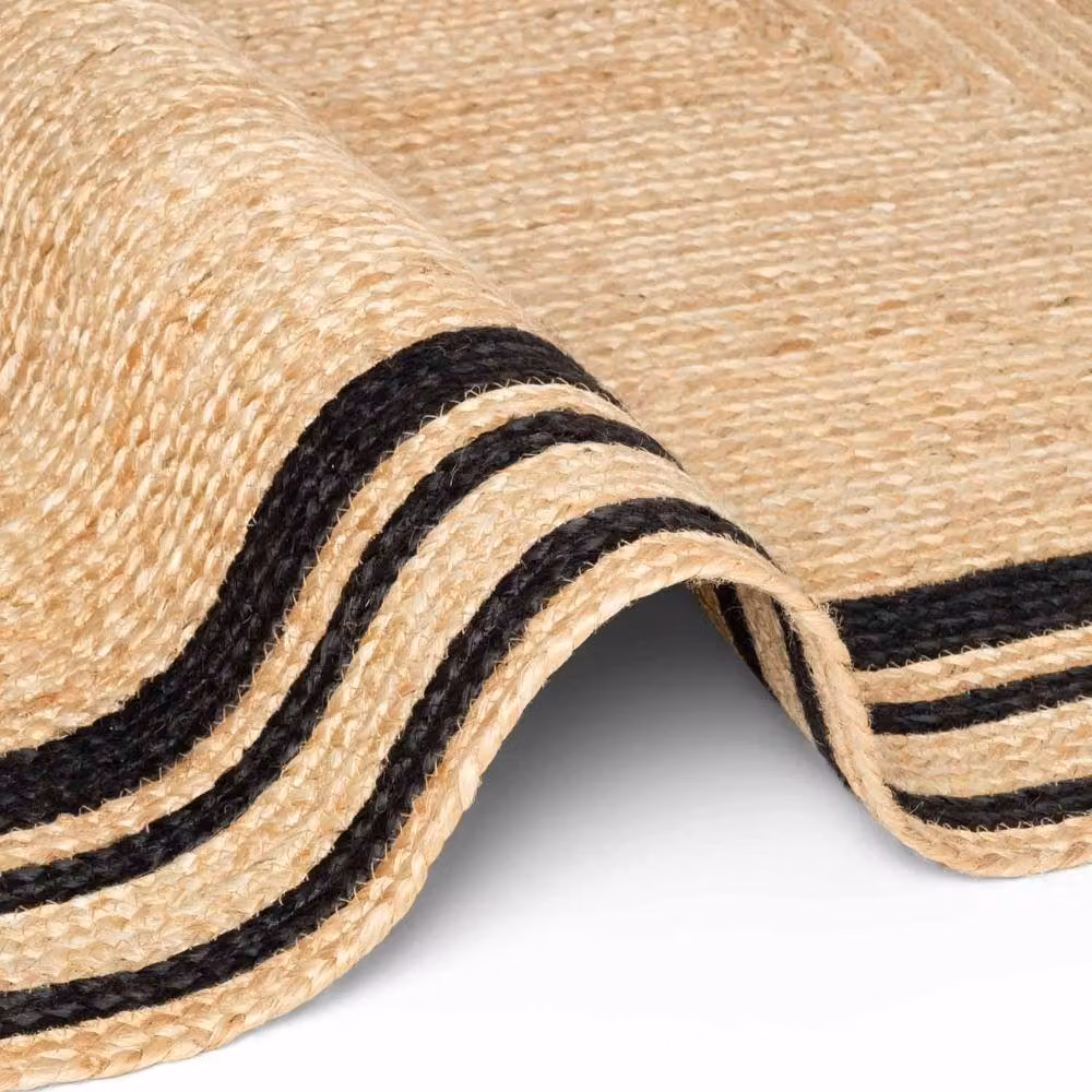 THE RUGS Nuru Braided Jute Reversible Bordered Living Room Rug, Black, W: 80 cm, L: 250 cm – 5