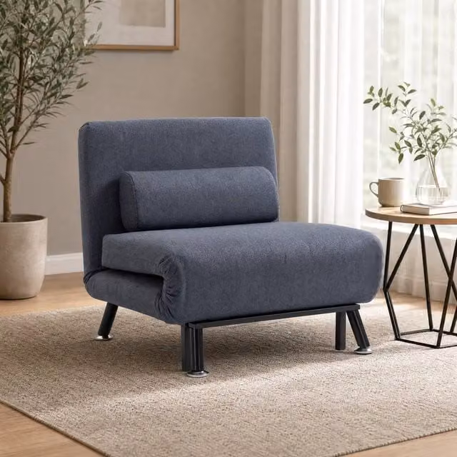 STILVORA 3-in-1 Grey Fabric Chair Bed with Adjustable Back, Foam Padding and Metal Frame – 1