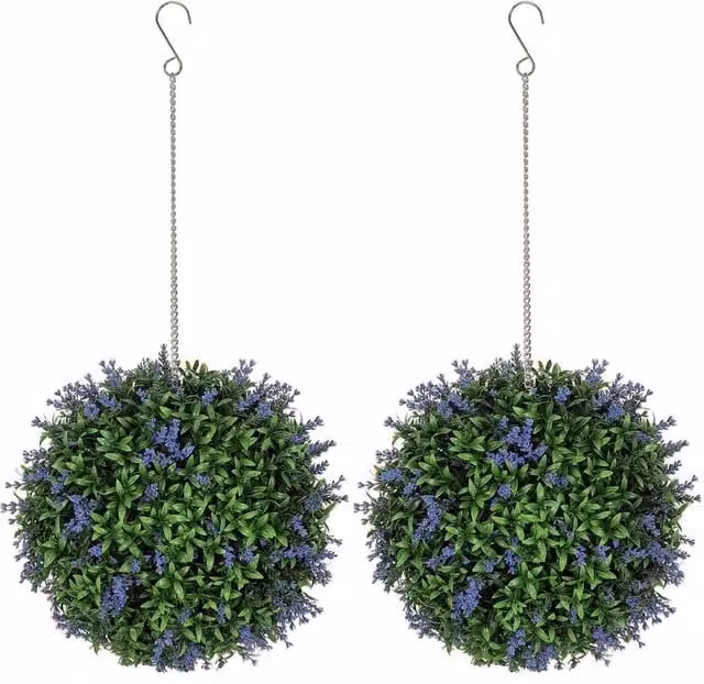 Nordara Set of 2 Purple and Green Artificial Hanging Plant Topiary Balls