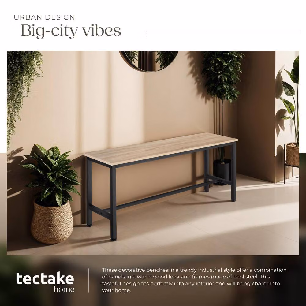 tectake Fairfield Pair of Benches in Light Oak, W: 108 cm, D: 32.5 cm, H: 50 cm – 5