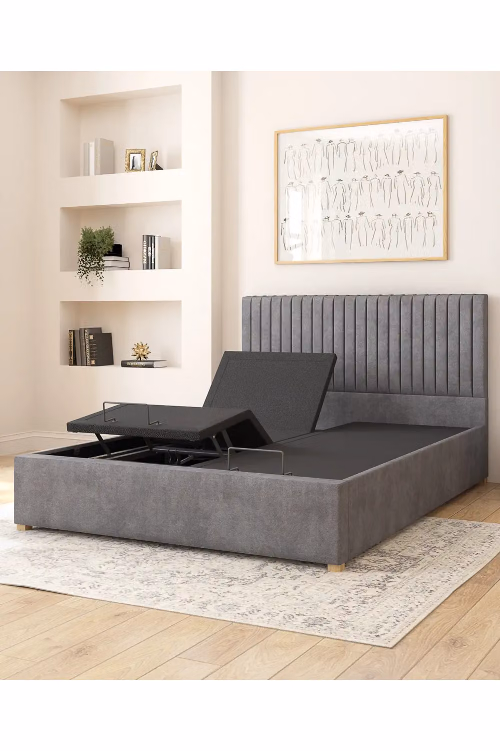 Aspire Grant Electric Adjustable Bed with Pocket Sprung Mattress, Grey Plush Velvet Fabric, King Size W/D/H: 180 x 200 cm – 2