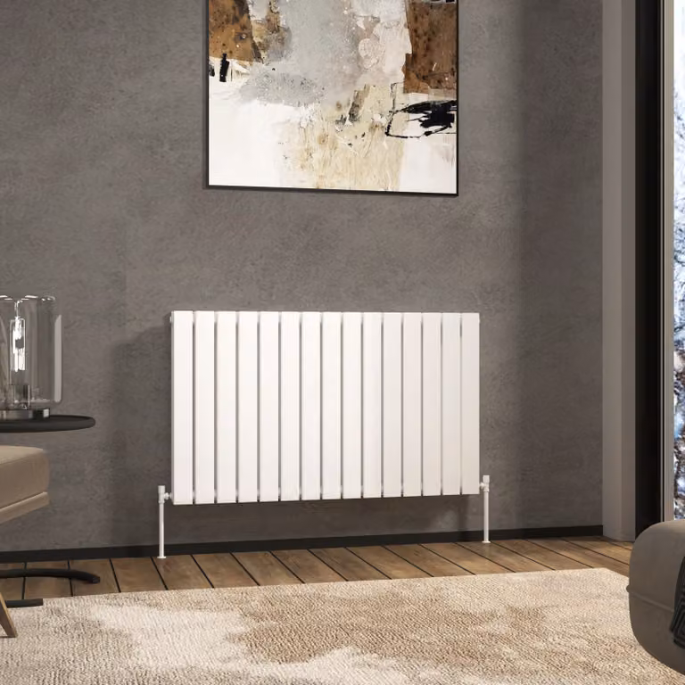 Fluxx White Flat Double Panel Horizontal Designer Steel Radiator