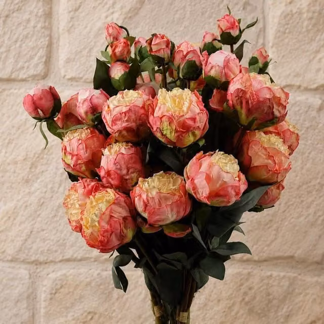 Leaf Pink Peony Artificial Flower Stems, 6 Pack, Height: 55 cm – 1