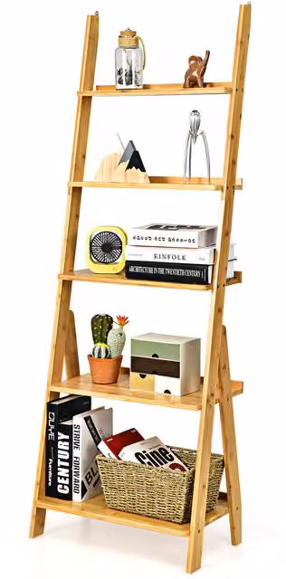COSTWAY 5-Tier Bamboo Ladder Shelf in Brown