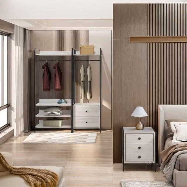 Swish Furniture Alva 3 Piece Open Wardrobe Bedroom Set in White Oak