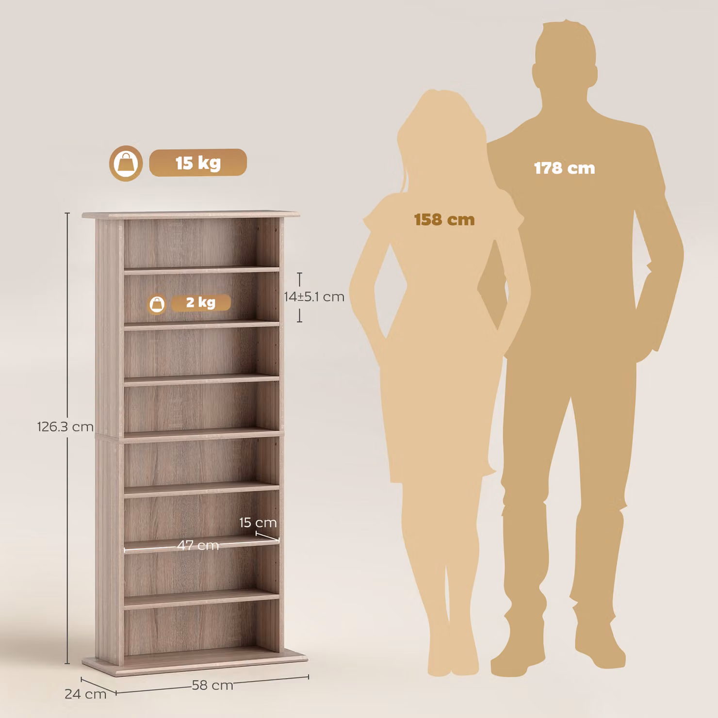 HOMCOM Modern Brown Wood CD Storage Unit with Adjustable Shelves and Media Compartments – 2